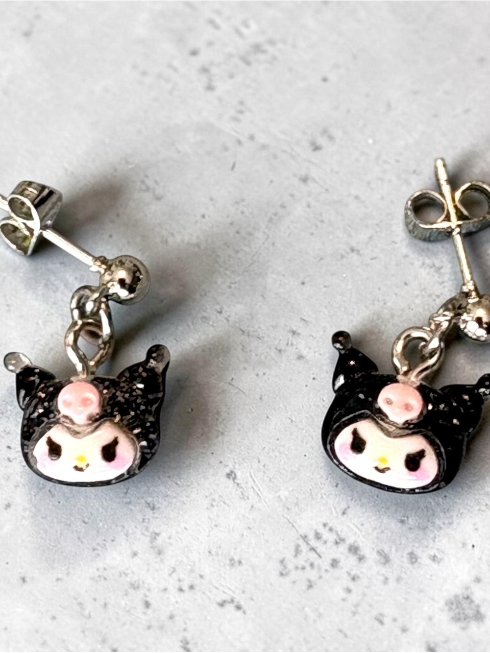 Black and Pink Kumori Drop Earrings - Cute Cartoon Studs